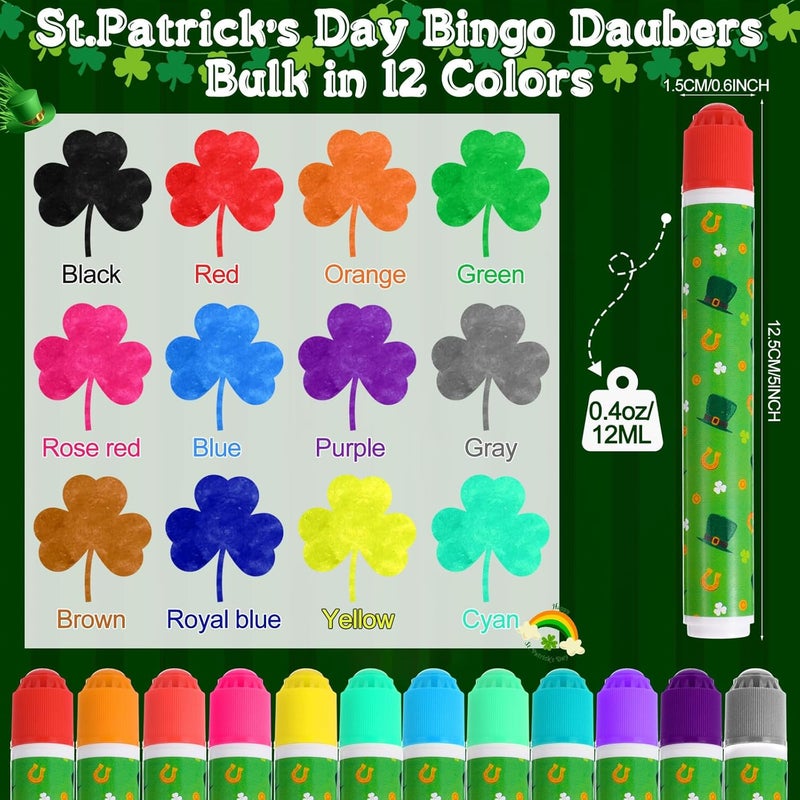 Eersida 192 Pack St. Patrick's Day Bingo Game Cards and 0.4 oz Dot Daubers Set Includes 144 Bingo Cards and 48 Dot Markers Game Supplies Set for Irish Gifts Party Favor Family Casino Night Supplies - Image 3